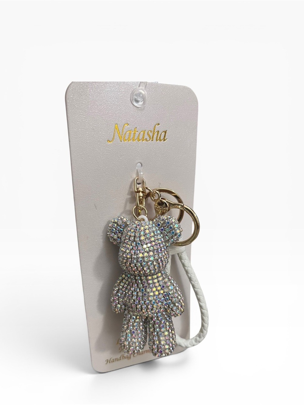 The Viral Natasha Iridescent Crystal Teddy Bear Handbag Charm - Picture 2 of 3